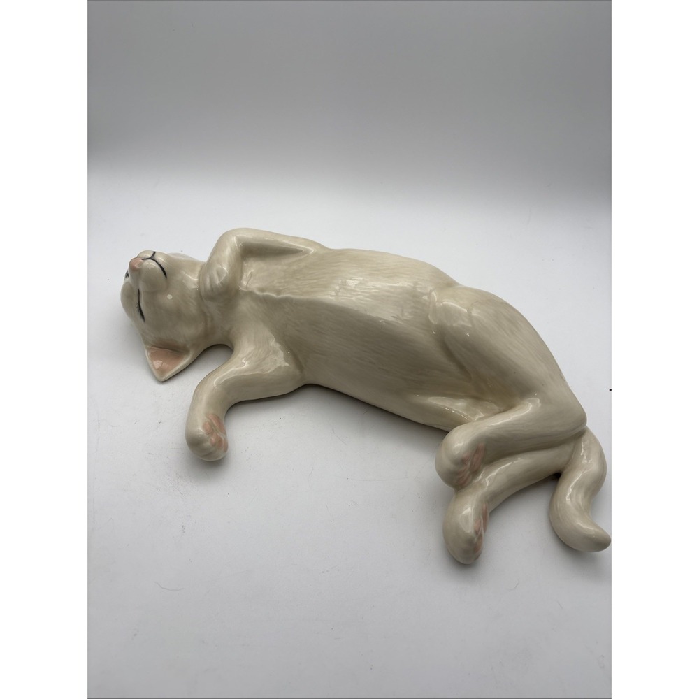 Vintage Porcelain Sleeping Cat 16" Curiously Cats Las Colinas MCM Figurine